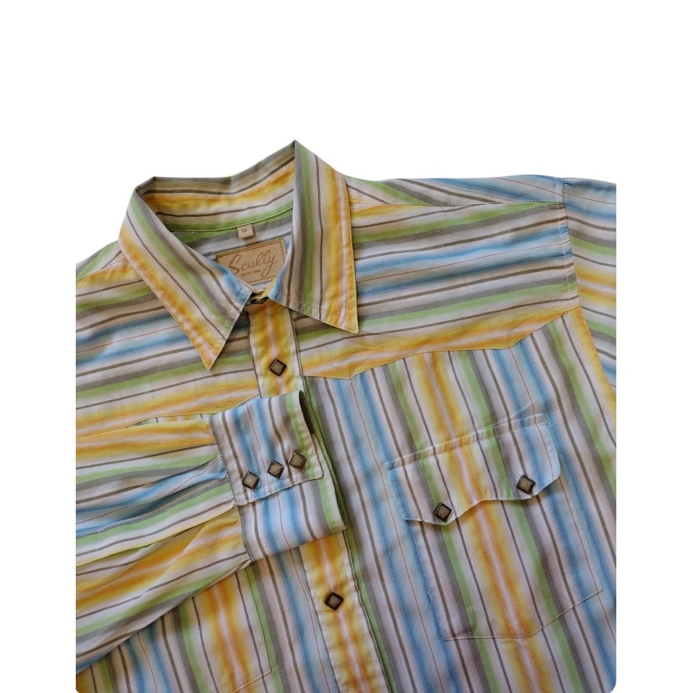Scully Button Up Shirt Man M Multicolor Striped Square‎ Snap Buttons Western